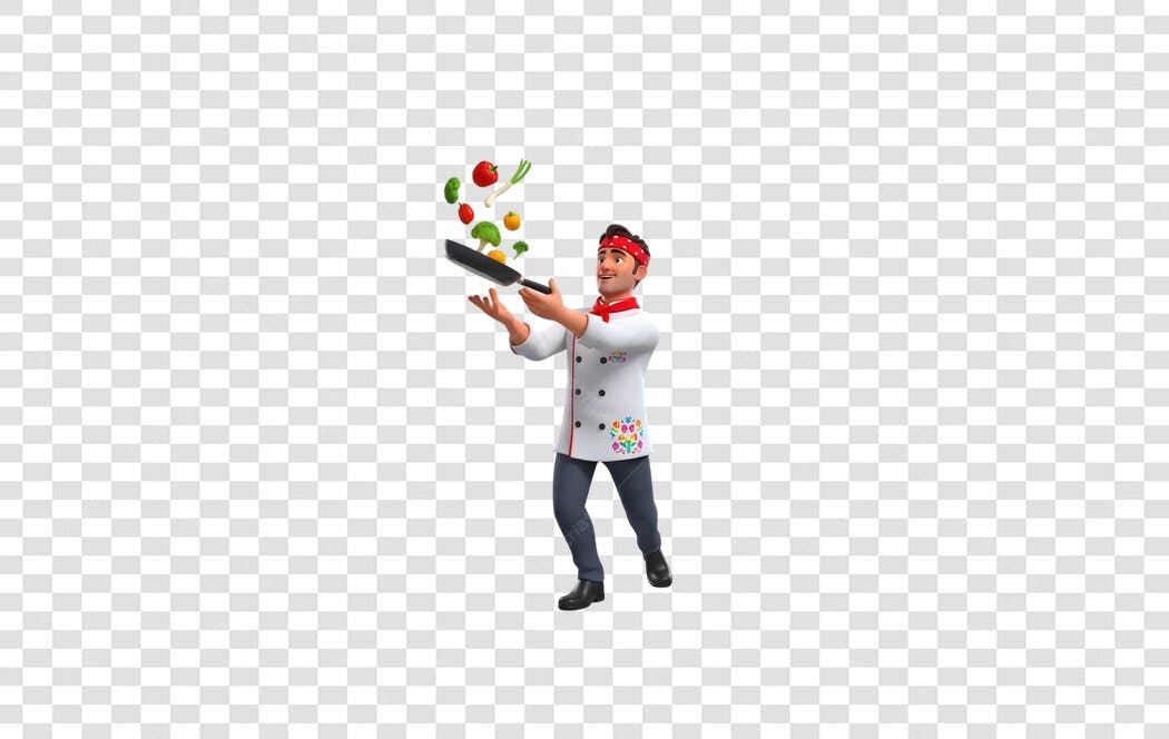 Elemento 3D Chef Cozinheiro Jogando Comida PNG Fundo Transparente