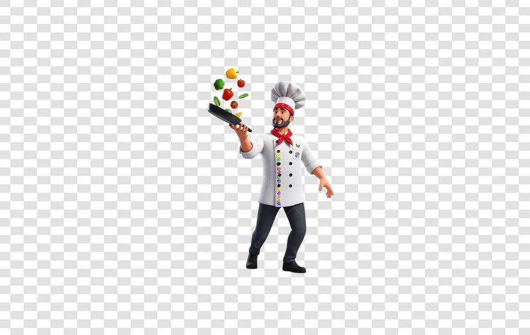 Elemento 3D Chef Cozinheiro Jogando Comida PNG Fundo Transparente