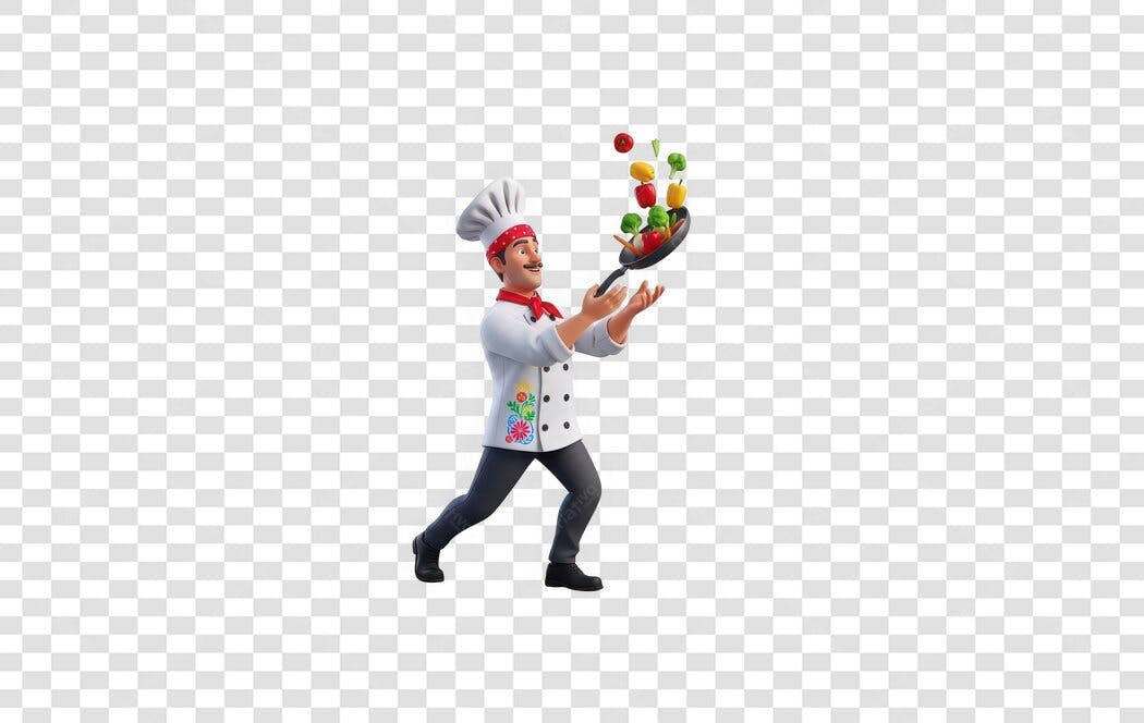 Elemento 3D Chef Cozinheiro Jogando Legumes PNG Fundo Transparente
