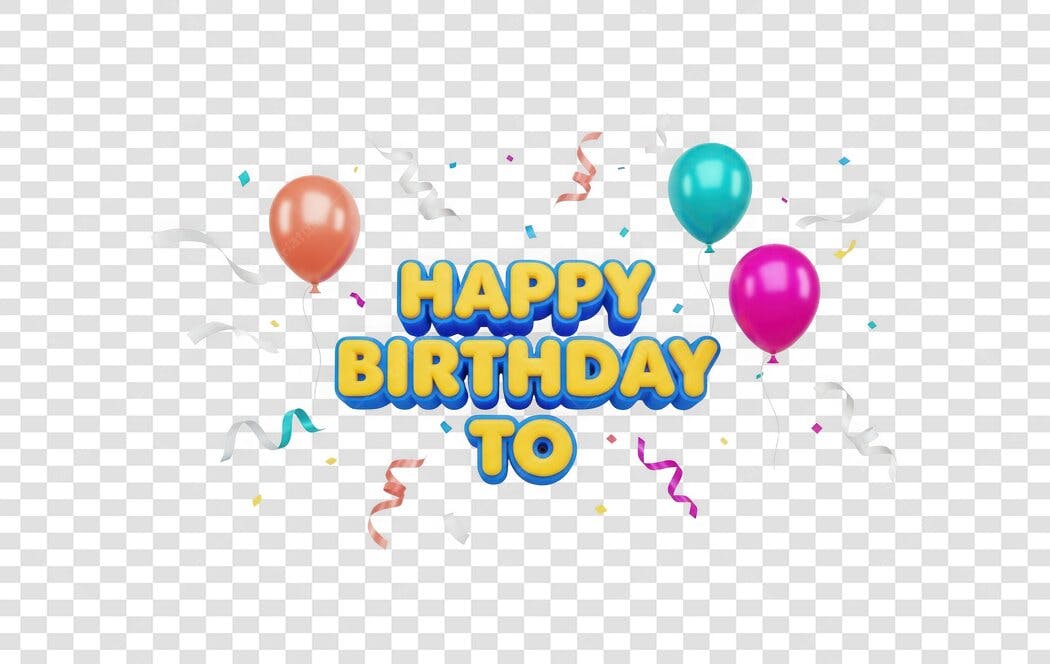 Elemento 3D Happy Birthday Balões Confetes PNG Fundo Transparente