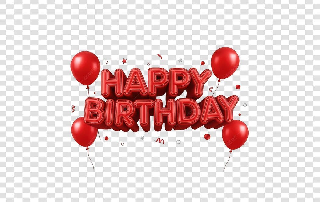 Elemento 3D Happy Birthday Balões Vermelhos PNG Fundo Transparente