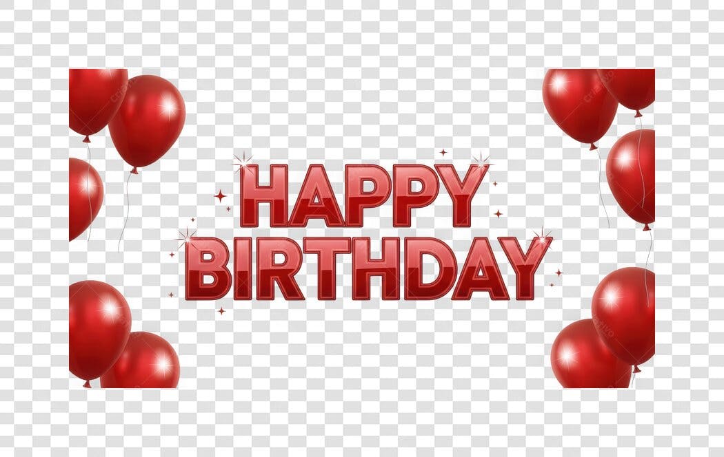 Elemento 3D Happy Birthday Balões Vermelhos PNG Fundo Transparente