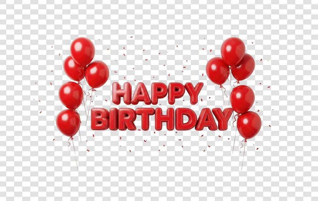 Elemento 3D Happy Birthday Balões Vermelhos PNG Fundo Transparente