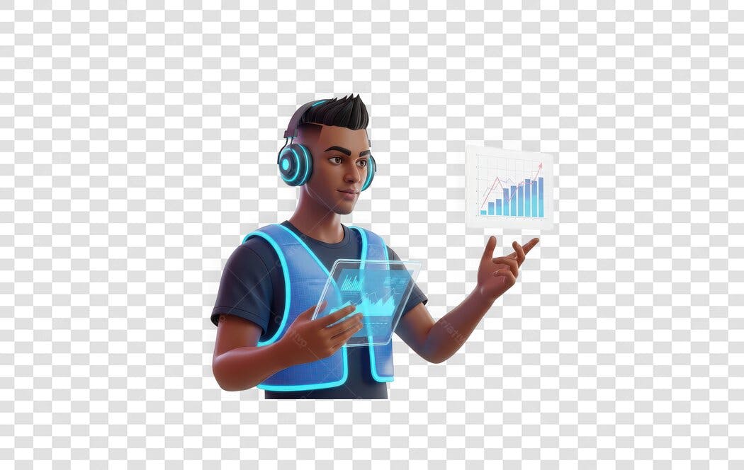Elemento 3D Homem Analisando Dados Gráficos PNG Fundo Transparente