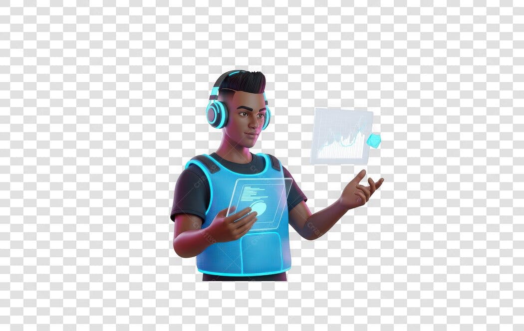 Elemento 3D Homem Tecnologia Fone Realidade Virtual PNG Fundo Transparente