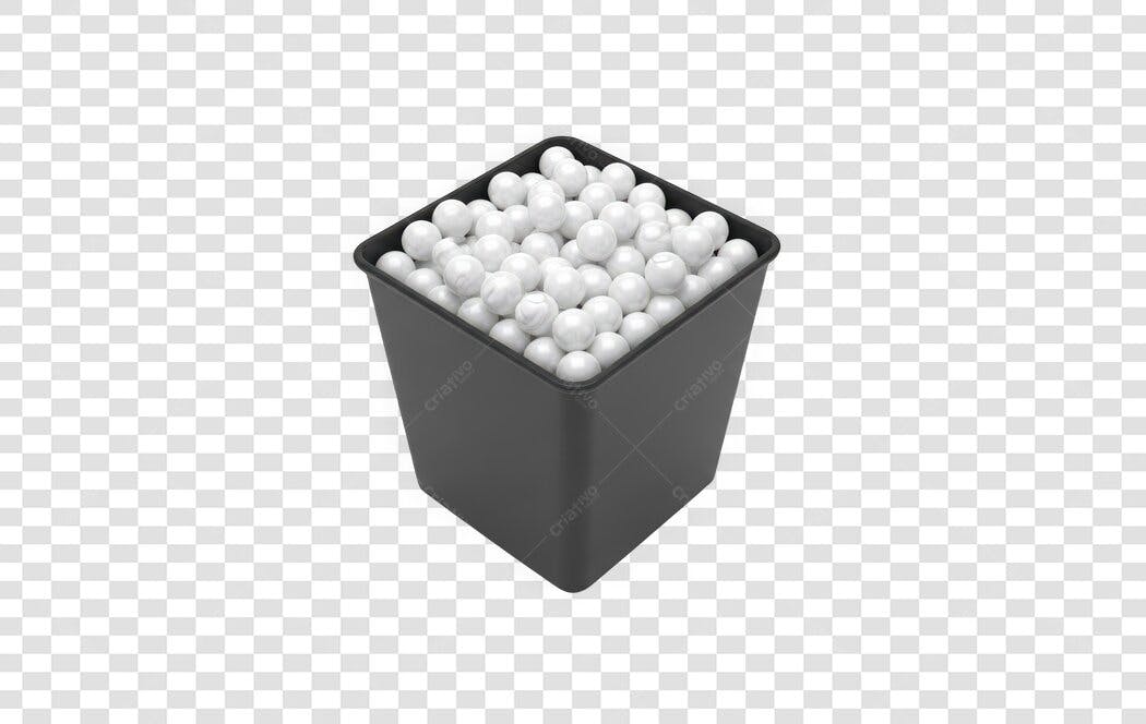 Elemento 3D Lixeira Balde Bolinhas Brancas PNG Fundo Transparente