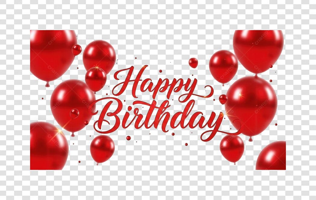Elemento Decorativo Balões Vermelhos Happy Birthday PNG Fundo Transparente