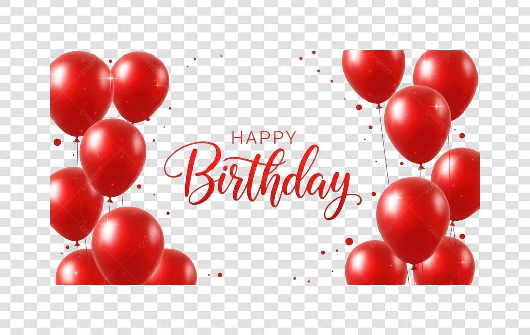Elemento Decorativo Balões Vermelhos Happy Birthday PNG Fundo Transparente