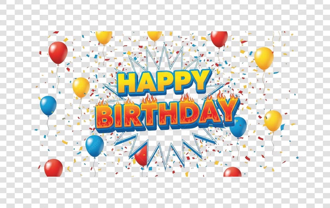 Elemento Decorativo Happy Birthday Balões Confetes PNG Fundo Transparente