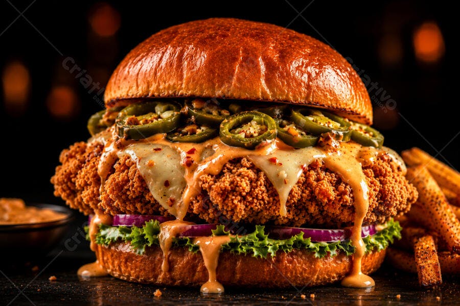 Foto Hambúrguer Frango Frito Jalapeño Queijo Molho Picante