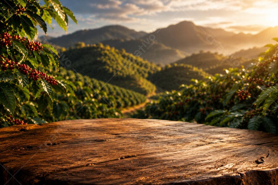 Foto Paisagem Plantação Café Mesa Madeira Nascer do Sol