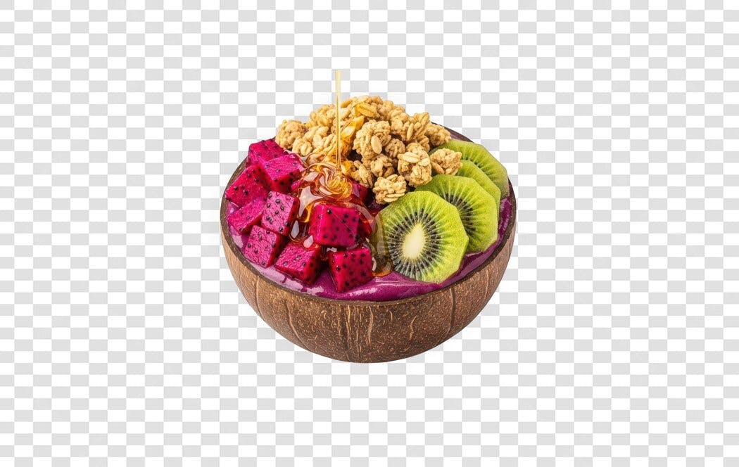 Foto Recortada Açaí Tigela Coco Frutas Granola PNG Fundo Transparente