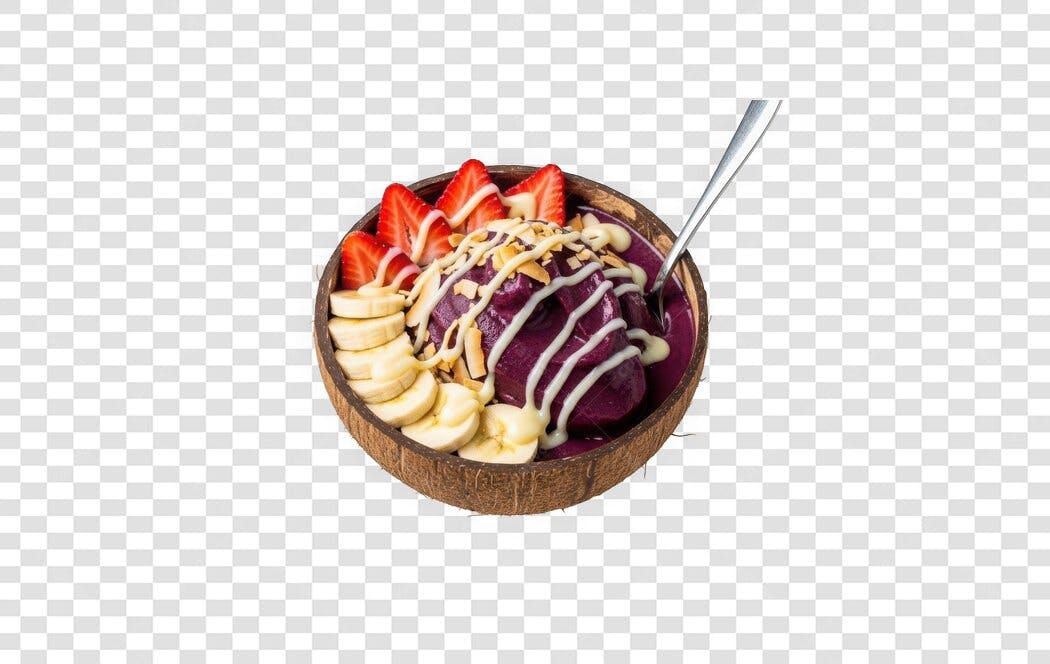 Foto Recortada Açaí Tigela Coco Morango Banana PNG Fundo Transparente