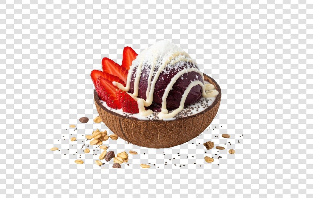 Foto Recortada Açaí Tigela Coco Morango PNG Fundo Transparente