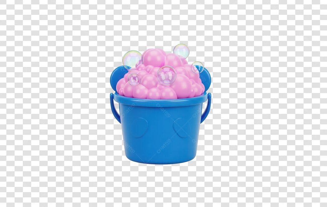 Foto Recortada Balde Azul Bolhas Rosa PNG Fundo Transparente