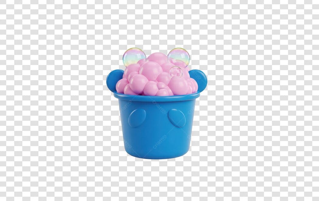 Foto Recortada Balde Azul Bolhas Sabão Rosa PNG Fundo Transparente