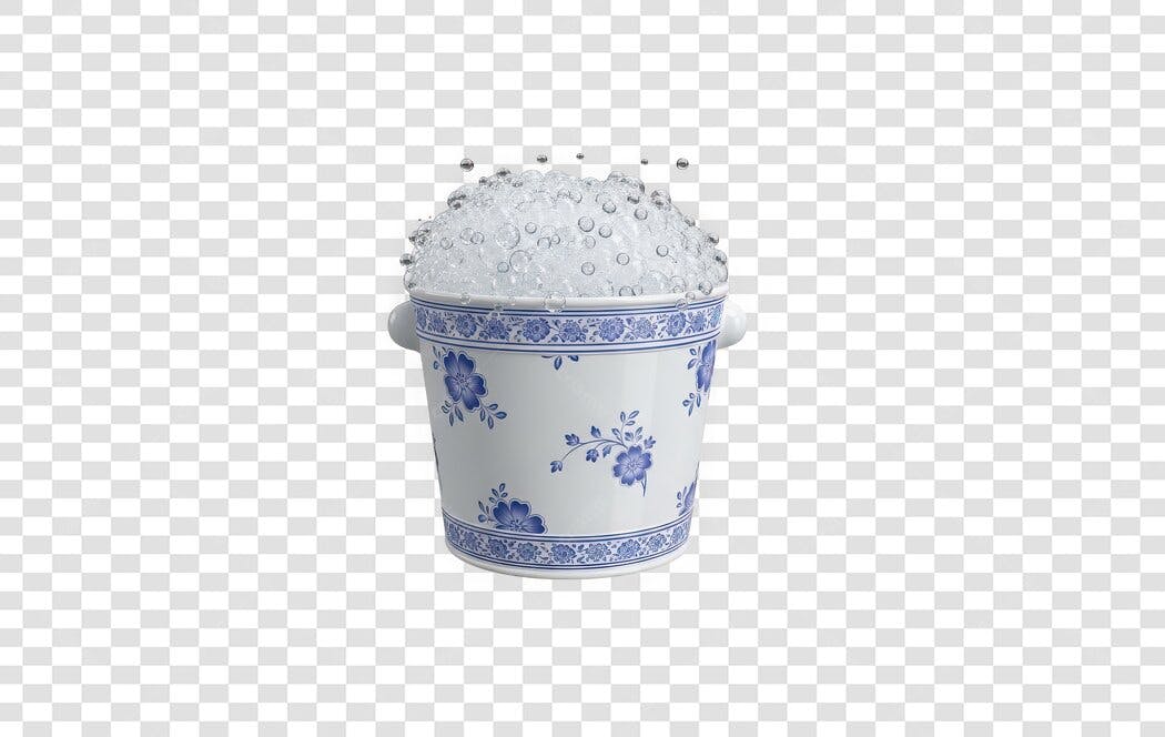 Foto Recortada Balde Gelo Porcelana Azul Branco PNG Fundo Transparente