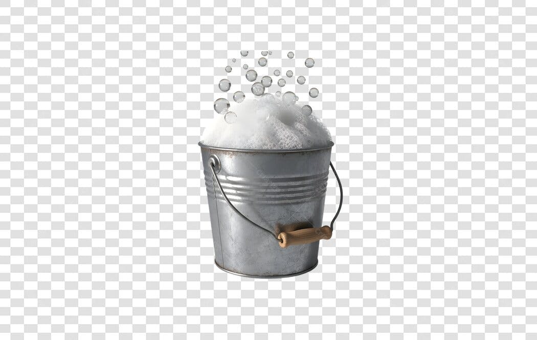 Foto Recortada Balde Metálico Espuma Bolhas PNG Fundo Transparente