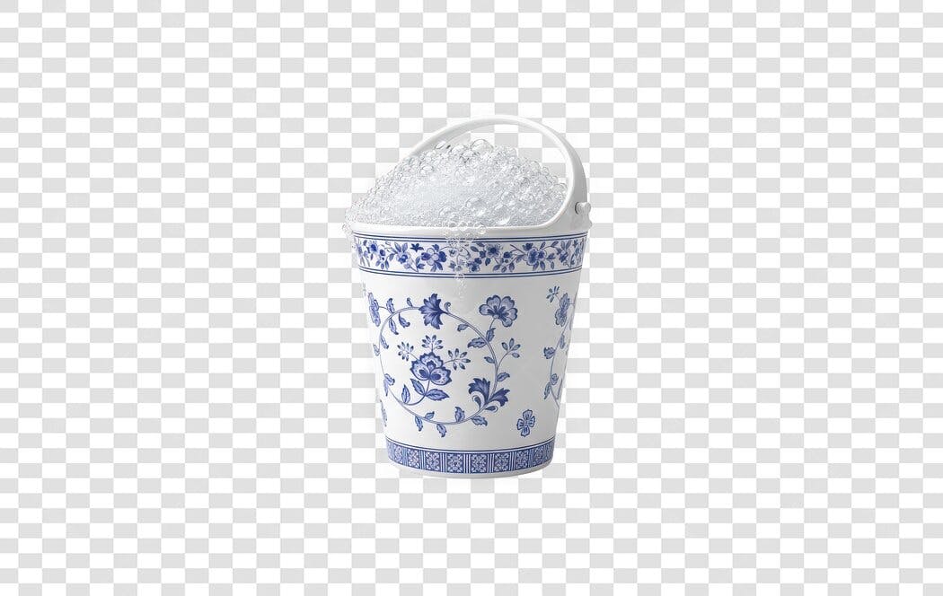 Foto Recortada Balde Porcelana Azul Branco Bolhas PNG Fundo Transparente