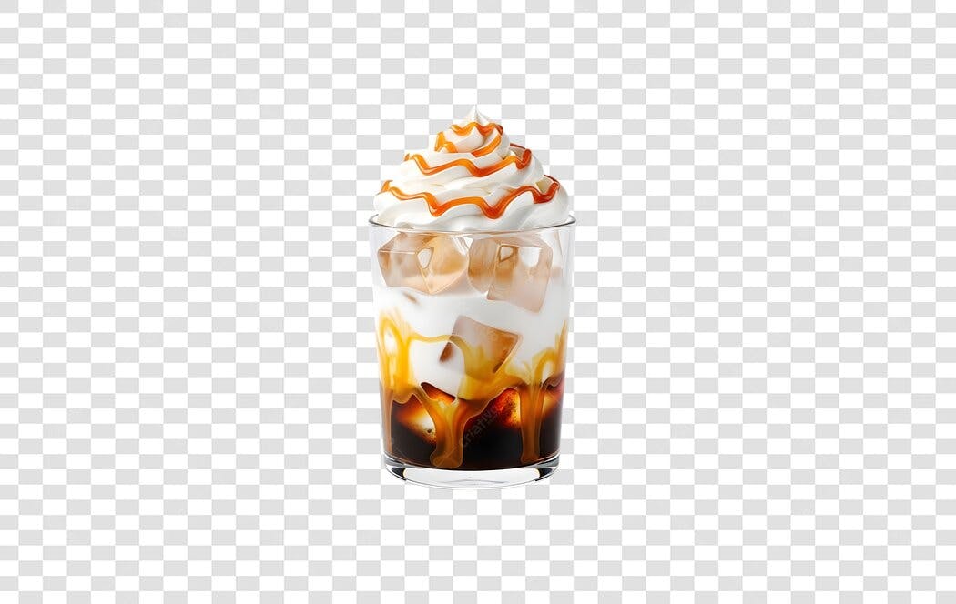 Foto Recortada Café Gelado Caramelo Chantilly PNG Fundo Transparente