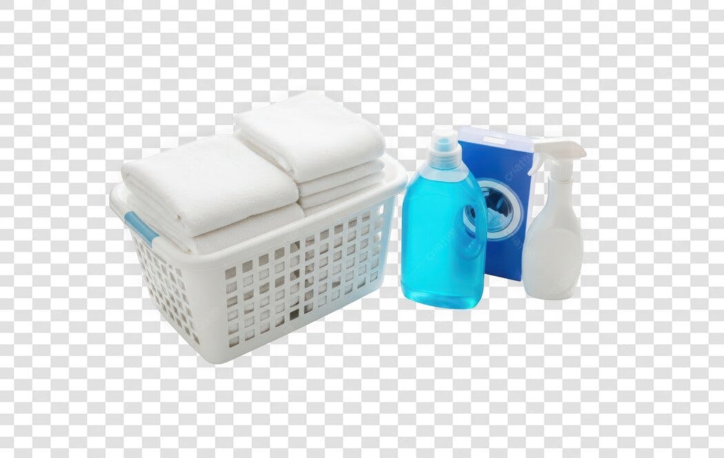 Foto Recortada Cesto Roupas Limpas Produtos Limpeza PNG Fundo Transparente
