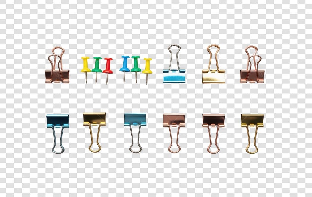 Foto Recortada Clipes e Tachinhas Coloridas Escritório PNG Fundo Transparente