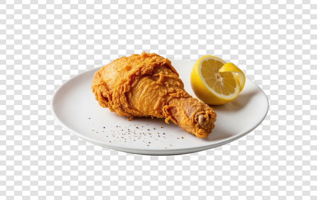 Foto Recortada Coxa Frango Frito Limão PNG Fundo Transparente