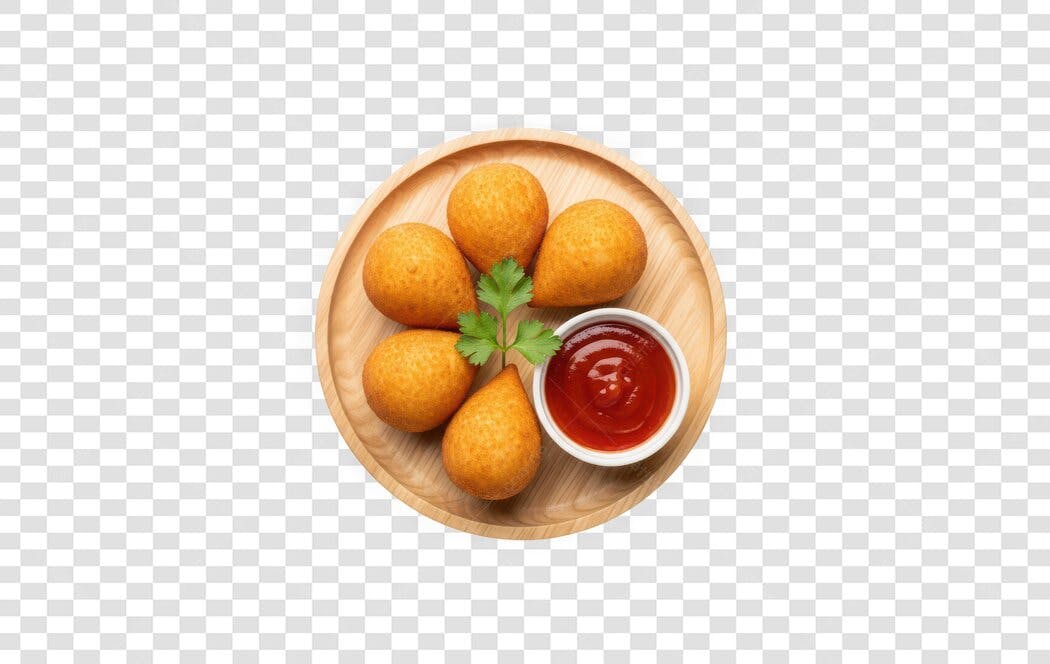 Foto Recortada Coxinhas Fritas com Ketchup PNG Fundo Transparente