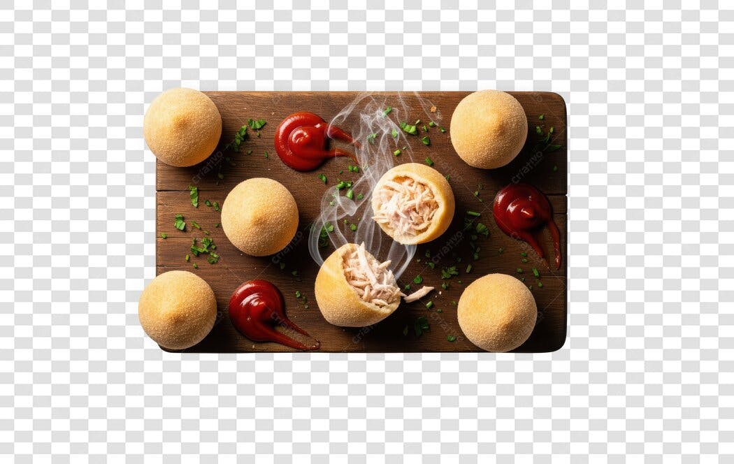 Foto Recortada Coxinhas Fritura Quente Tábua Molho PNG Fundo Transparente