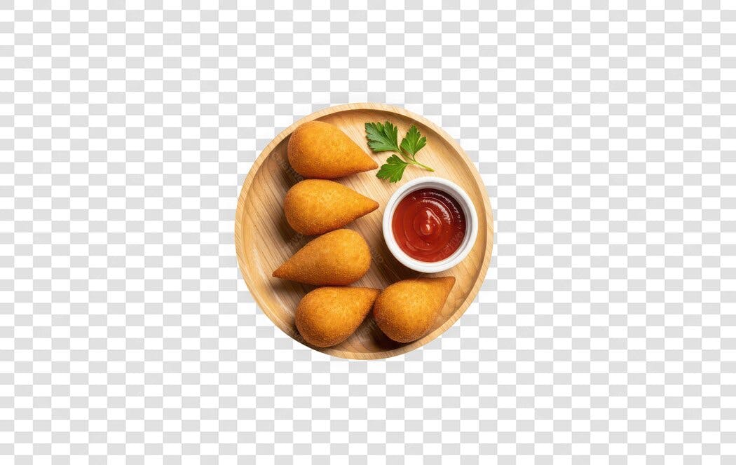 Foto Recortada Coxinhas Prato Ketchup PNG Fundo Transparente