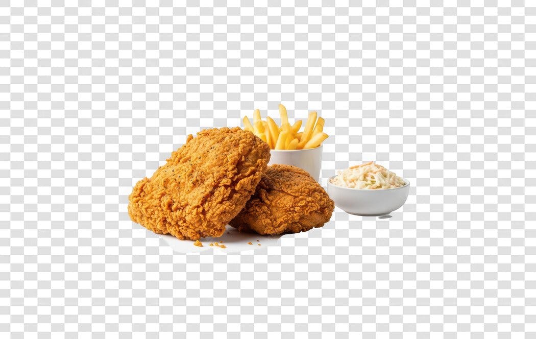Foto Recortada Frango Frito Batata Frita Salada PNG Fundo Transparente