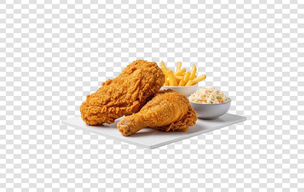 Foto Recortada Frango Frito Batata Frita Salada PNG Fundo Transparente
