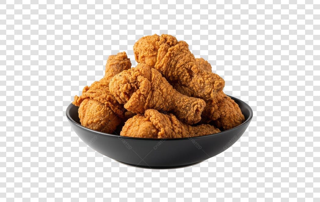 Foto Recortada Frango Frito Crocante Tigela Preta PNG Fundo Transparente