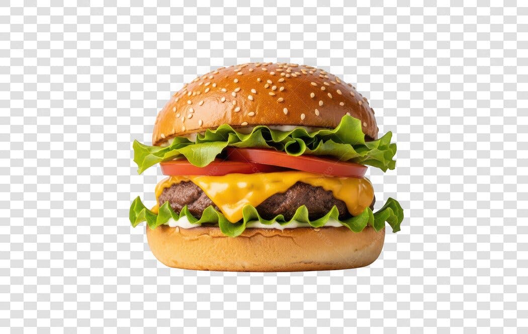 Foto Recortada Hambúrguer Queijo Alface Tomate PNG Fundo Transparente