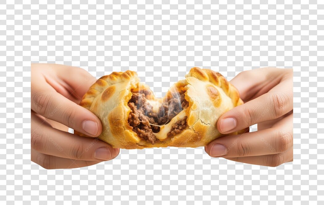 Foto Recortada Mão Segurando Empada Recheada PNG Fundo Transparente