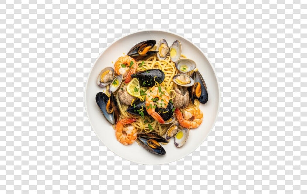 Foto Recortada Massa Frutos do Mar Camarão Mexilhão PNG Fundo Transparente