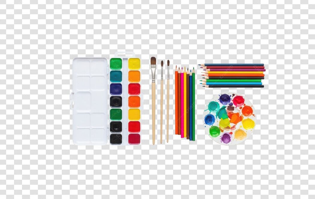 Foto Recortada Materiais Pintura Aquarela Lápis Cores PNG Fundo Transparente