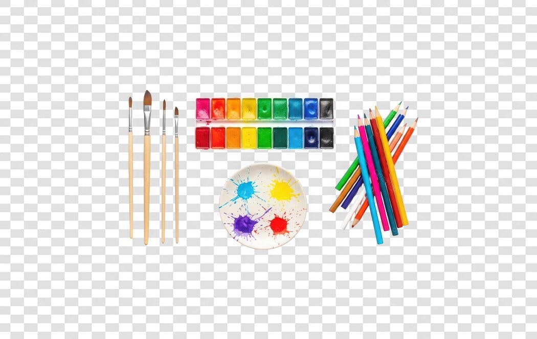 Foto Recortada Materiais Pintura Escolar PNG Fundo Transparente