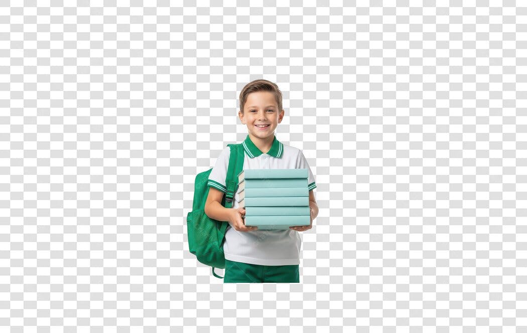Foto Recortada Menino Estudante Mochila Livros PNG Fundo Transparente