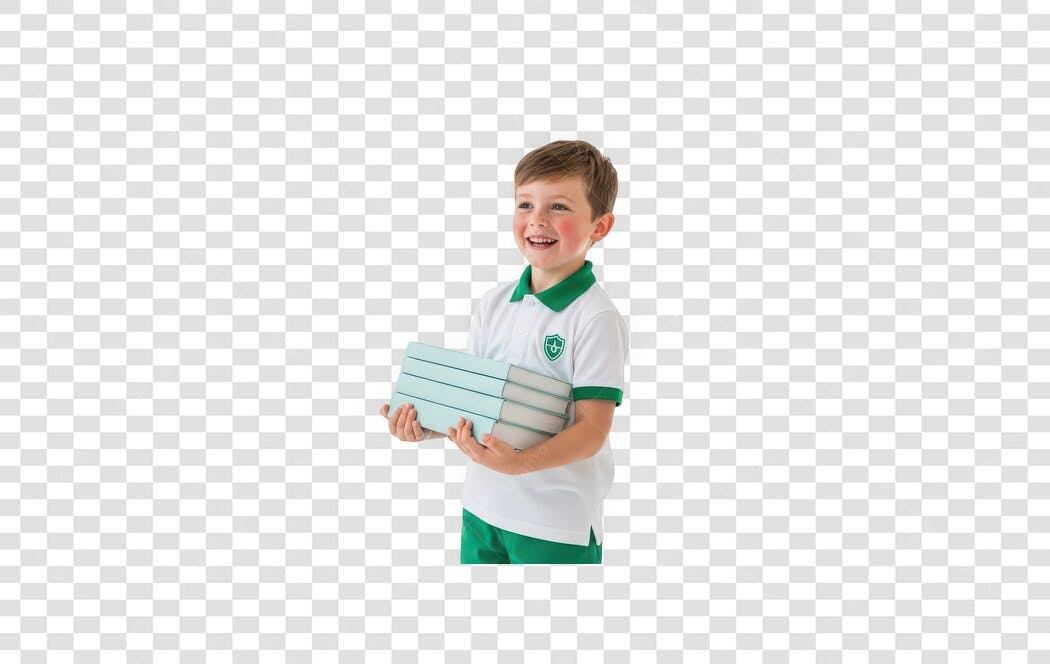 Foto Recortada Menino Uniforme Escolar Livros PNG Fundo Transparente