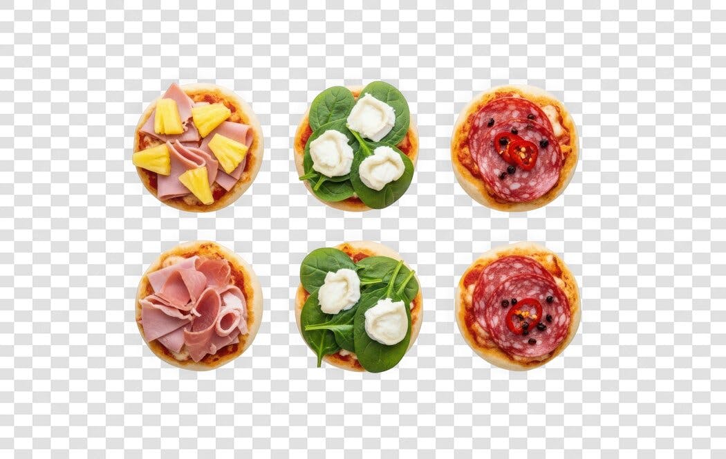 Foto Recortada Mini Pizzas Salgadas Variadas PNG Fundo Transparente