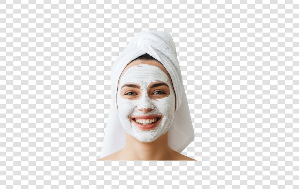 Foto Recortada Mulher Máscara Facial Toalha Branca PNG Fundo Transparente