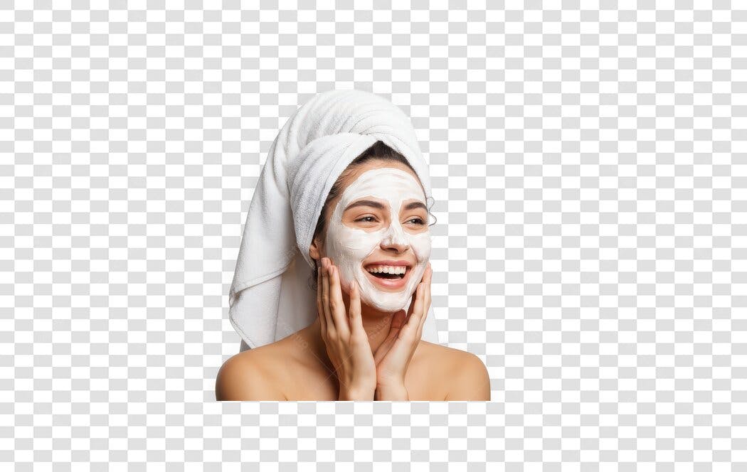 Foto Recortada Mulher Máscara Facial Toalha Branca PNG Fundo Transparente