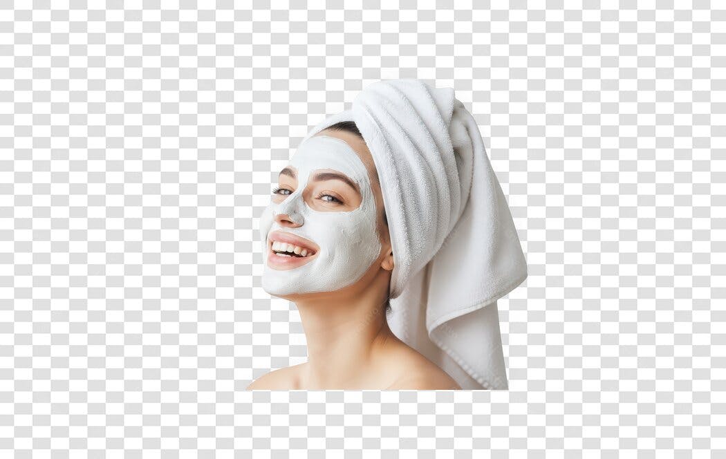 Foto Recortada Mulher Máscara Facial Toalha Branca PNG Fundo Transparente