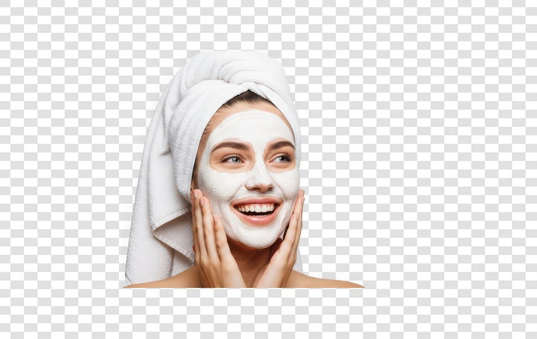 Foto Recortada Mulher Máscara Facial Toalha Branca PNG Fundo Transparente