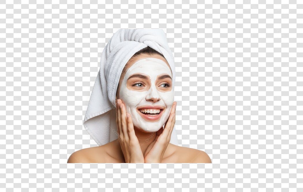 Foto Recortada Mulher Máscara Facial Toalha Branca PNG Fundo Transparente