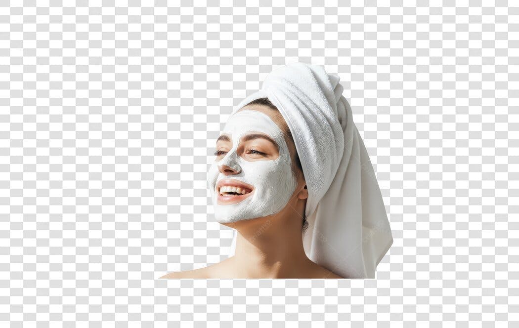 Foto Recortada Mulher Máscara Facial Toalha Branca PNG Fundo Transparente
