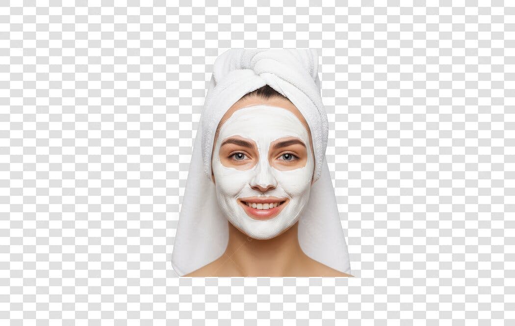 Foto Recortada Mulher Máscara Facial Toalha Branca PNG Fundo Transparente