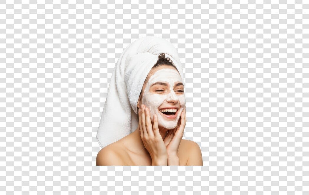 Foto Recortada Mulher Máscara Facial Toalha PNG Fundo Transparente