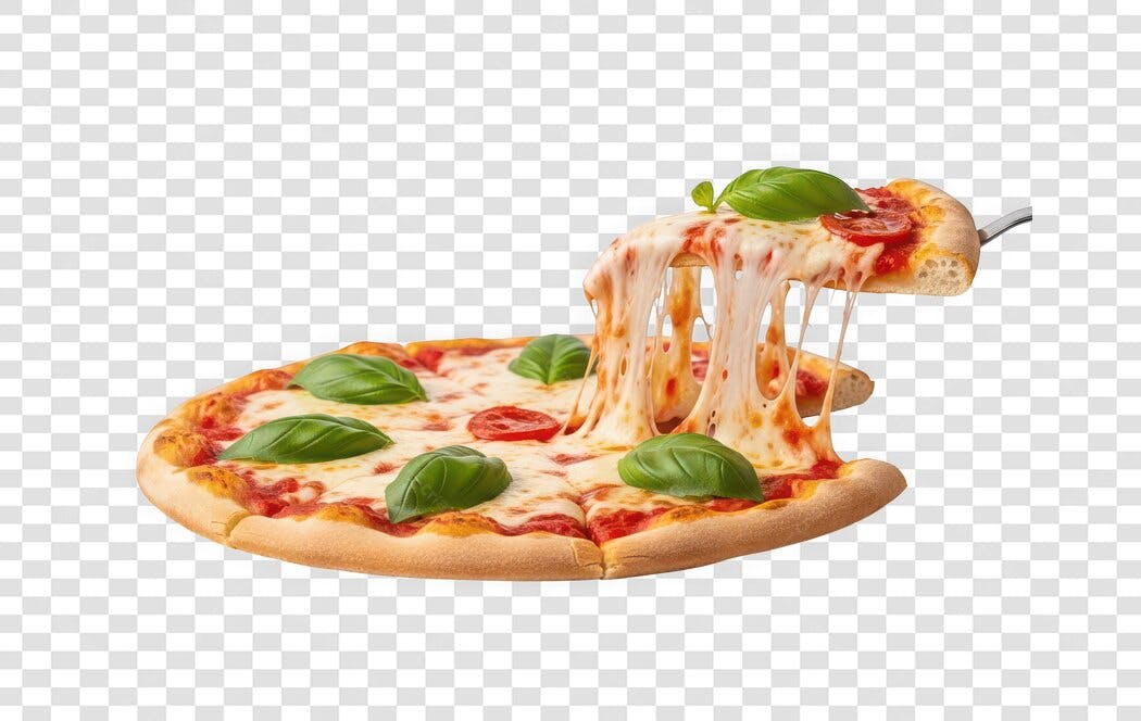 Foto Recortada Pizza Queijo Derretido Manjericão PNG Fundo Transparente